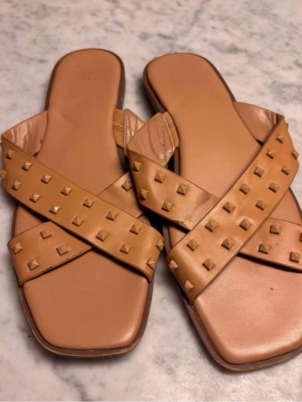 a new day Tan Studded Crisscross Slide Sandals